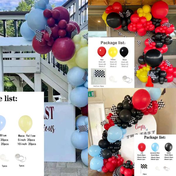 Nuovo kit di ghirlanda di palloncini di palloncini giallo nero rosso per la festa di compleanno per le corse