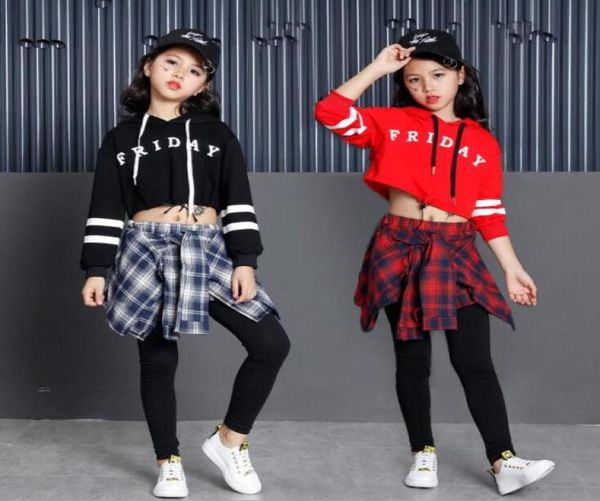 NUOVE Ragazze Ragazzi Allentato Jazz Hip Hop Concorso di danza Costume Felpa con cappuccio Camicia Top Gonna pantaloni Adolescenti Bambini Breakdance Performance Clothi1444014