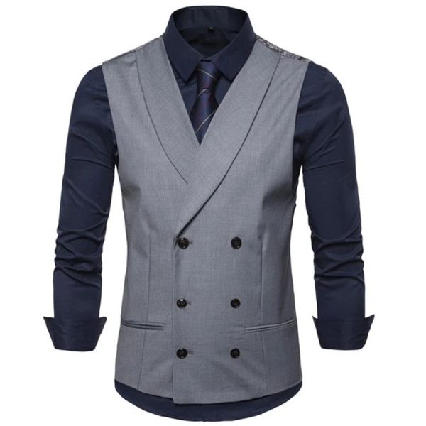 Gilet Gilet doppiopetto grigio per uomo Scialle Risvolto Gilet da uomo di un pezzo Gilet da smoking su misura New Fashion