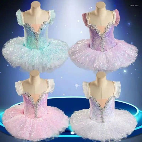Palco desgaste ballet tutu para meninas crianças bailarina festa trajes de dança brilhante lantejoulas tule vestido de princesa