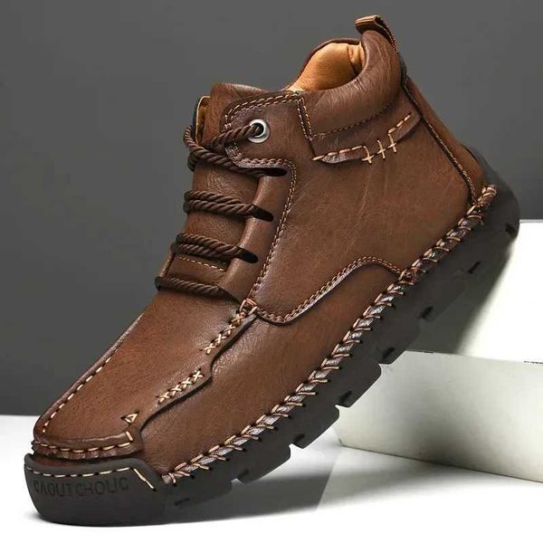 Уличная обувь, сандалии, походная обувь для мужчин, осенне-зимние ботильоны, зимние ботинки, опциональная плюшевая мужская обувь с высоким берцем, кожаная обувь, сшитая вручную, 2024 YQ240301