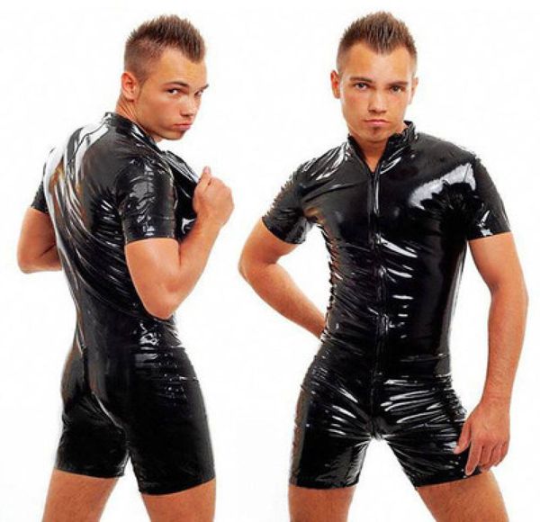 Sexy GAY Men039s Bondage Fetish Stretch PVC Look Open Crotch Playsuit fantasia vestido LB12327352445