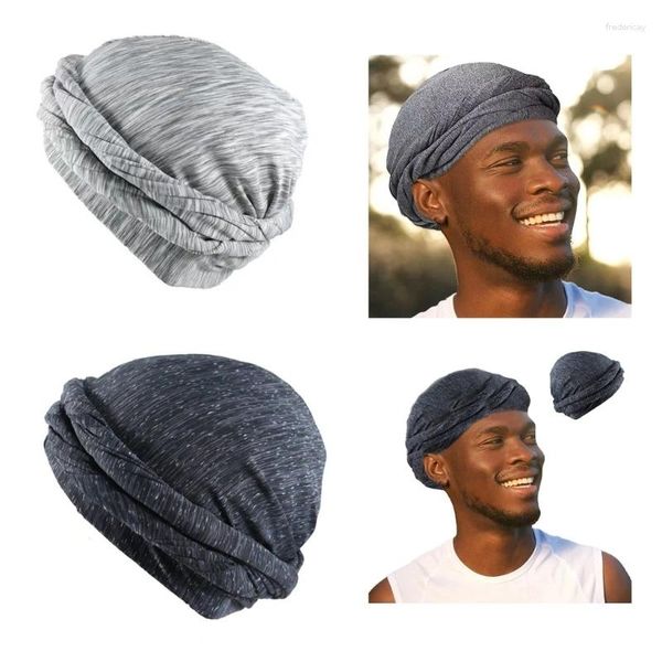 Berets Turban Durag Men Head Wrap Muslim Hijab Satin Lined Scarf Twist DXAA