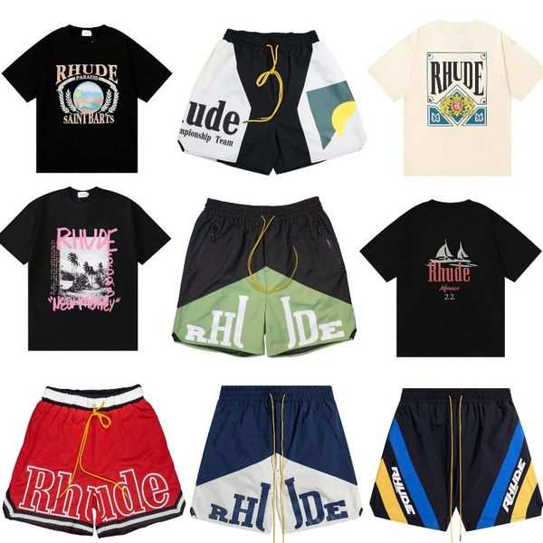 T-Shirt Art Swim Trunks T-Shirt T-Shirt T-Shirt Rhude Men Designer T-Shirts für Herren 24SS Rhude Shorts Herren Hochwertige Tess Designer Kurzarm Europa Amerika