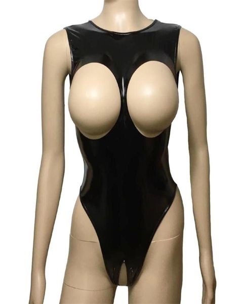 Lady Sexy Lingerie Teddies Brilhante Gloss PU Couro Aberto Peito Virilha Bodysuit Catsuit Leotard Roupa Interior Erótica Para Mulheres 2112149566813073