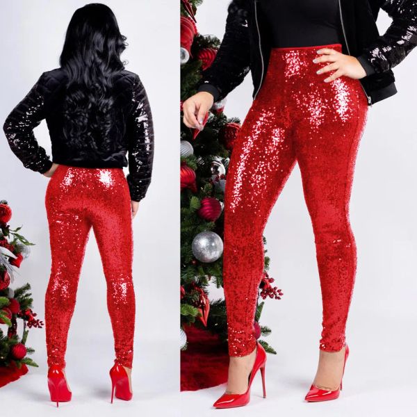 Leggings Frauen Shiny Pailletten Dünne Leggings Damen Sexy Clubwear Hosen Hohe Taille Legging Damen Elastische Lange Hosen Leggins Mujer