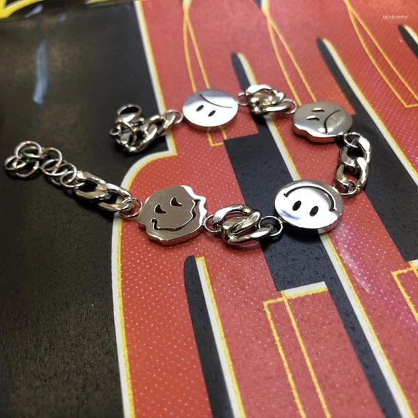 Braccialetti a maglie Bracciale sorriso Emoticon da uomo Gioielli hip-hop Catena dell'amicizia in acciaio inossidabile Regali a portata di mano per accessori donna