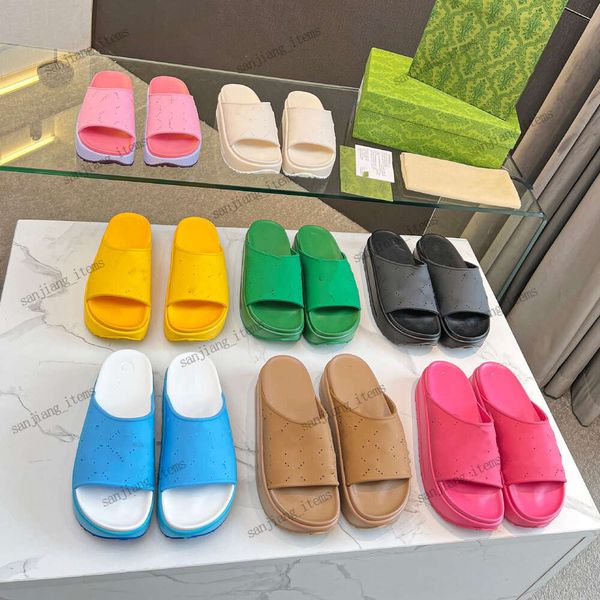 Homens de luxo espuma de borracha slides sandália designer sapatos chinelos verão mulheres praia mules fundo grosso borracha plana g grade buracos plataforma flip flops tênis tamanho 39-46