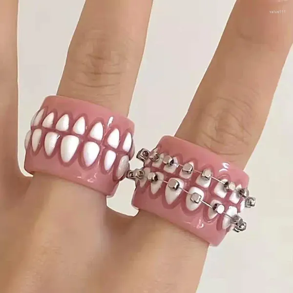 Anelli a grappolo 1 pezzo unisex creativo personalizzato anello a forma di denti festa di Halloween divertente punk decorazione di moda tutto-fiammifero cosplay prop