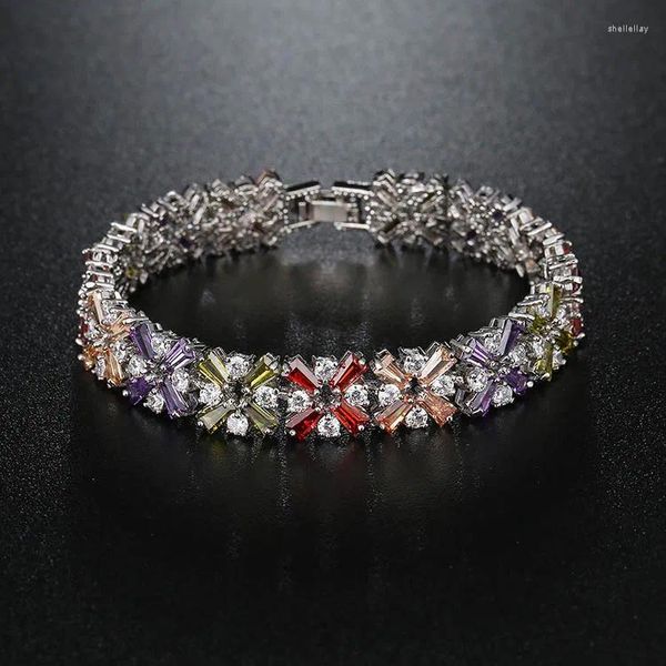 Браслеты-подвески, роскошный разноцветный свадебный браслет с цирконием, 2 ряда, браслеты высшего качества с камнями из циркона, вымощенные камнями, для женщин
