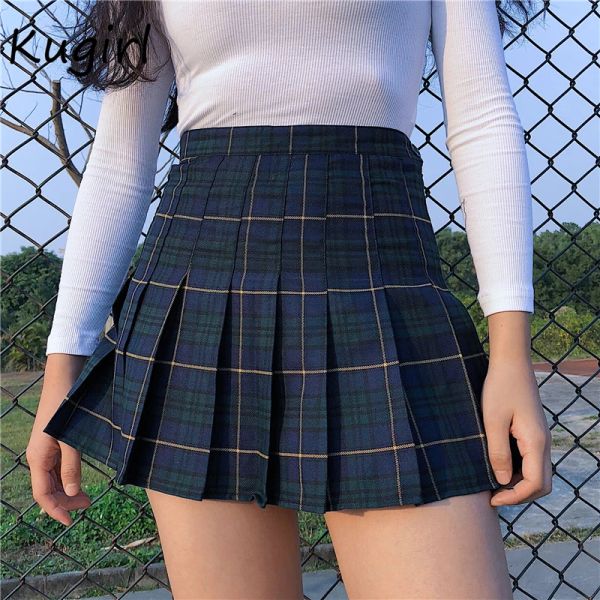 Kleider Haruku Tartan Pink Frauen Rock Sexy Plaid Faltenröcke Mode Minirock Seitenknopf Hohe Taille Röcke Damen Casual