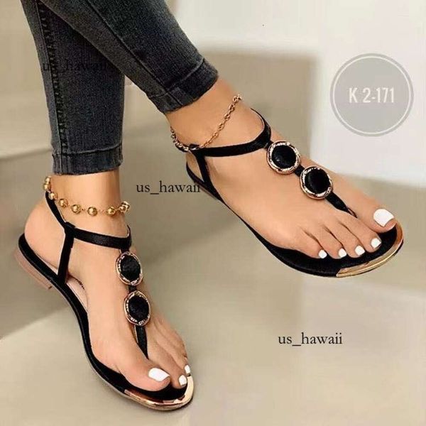 Sommer Frauen Mode Lässig Strand Outdoor-Flip-Flop Sandalen Metall Dekoration Damen Flache Schuhe Große Größe 2023