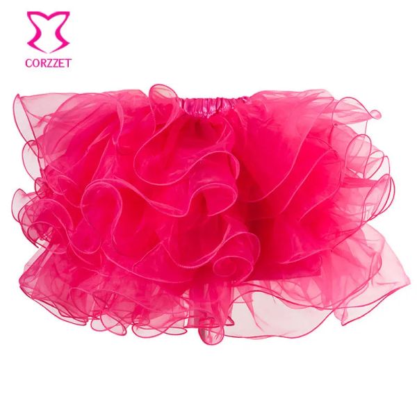 Rock Corzzet Sexy Clubwear Rose Red Multilayer Mini Adult Tutu Rock Lolita Cute Prettiskirt Frauen Röcke Faldas Passendes Korsett