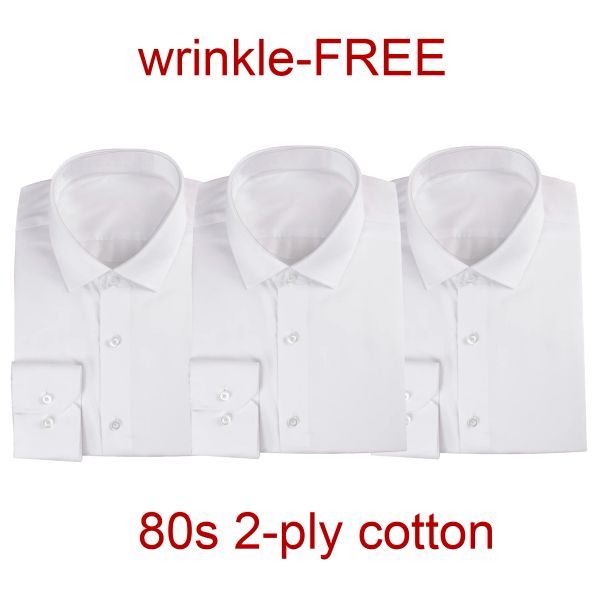 Vestidos homens luxuosas camisa de vestido branco 80s 2ply algodão