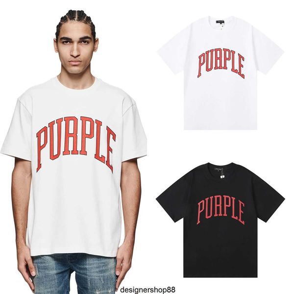 Migliore qualità 2024 primavera/estate nuova moda viola marca arancione curvo stampa doppio filato puro cotone casual a maniche corte T-shirt