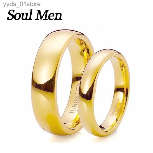 Anéis de banda Soul Men 1 par cor dourada conjunto de anéis de casamento de tungstênio 6 mm Alianças de casamento para homens 4 mm para mulheres Comfort Fit TU025RC L240305