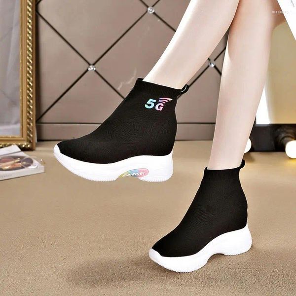 Casual Schuhe Frauen Vulkanisieren Herbst Und Winter Plattform Plus Samt Elastische Socken Stiefel Hohe Hilfe EVA Turnschuhe