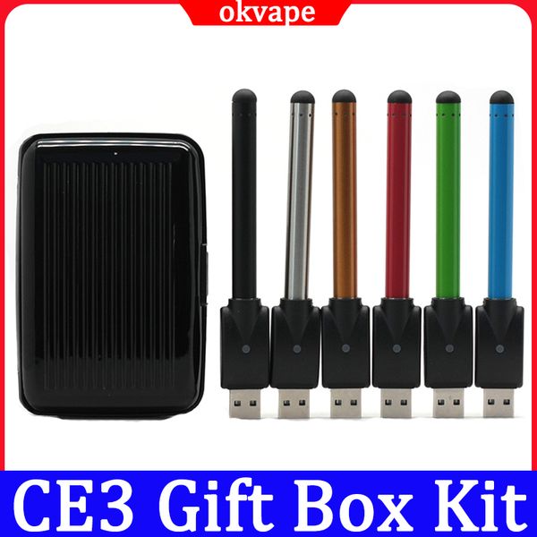 CE3 E-cigarro Kits 280mAh Bateria com carregador USB sem fio Kit de caixa de presente para 510 Thread Ce 3 Atomizador Vape Pen