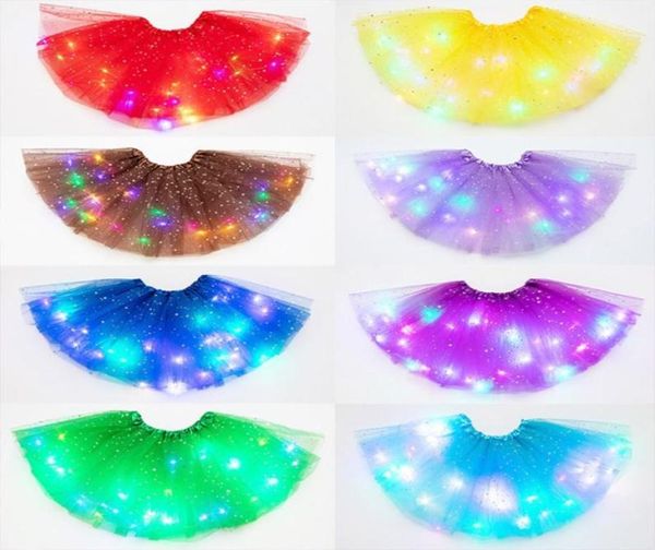 Frauen Mädchen Sternenhimmel Stern Pailletten Tutu Rock LED leuchten Neon bunt geschichteten Tüll Ballett Tanz Party kurzes Kleid4587610