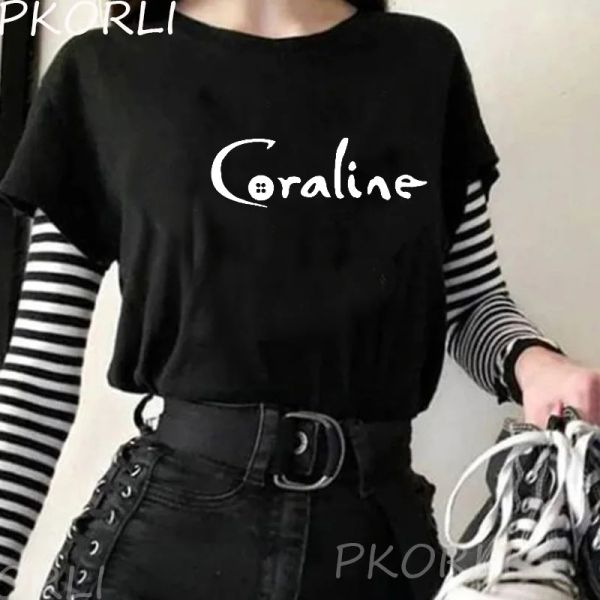 T-shirt Coraline T Shirt Donna Horror Cultura pop Burton T-shirt per donna T-shirt grafiche Estate Cotone manica corta Abbigliamento femminile