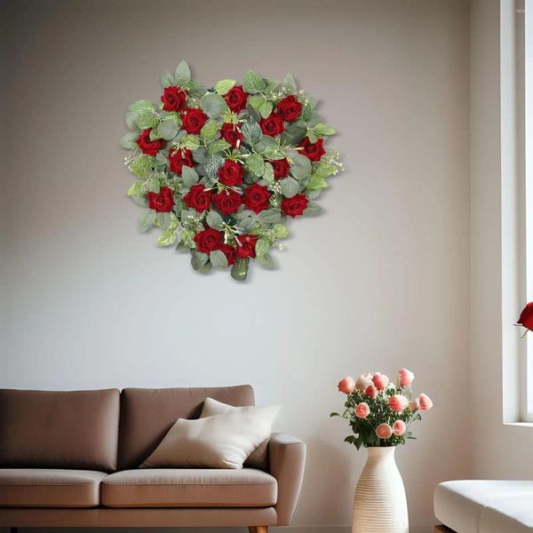 Dekorative Blumen zum Valentinstag, herzförmiger Kranz, lebensechte Blumen-Hochzeitsparty für Tür, Baum, Wand, Fensterdekoration