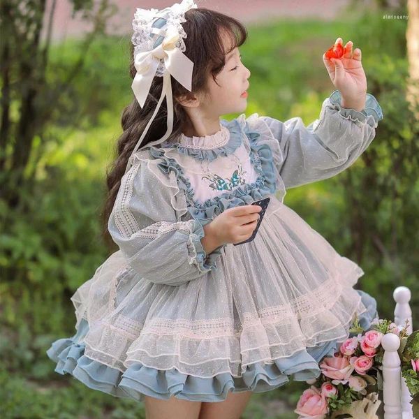 Vestidos de menina espanhol vintage palácio real vestido de princesa kawaii lolita roupas elegantes festa noturna renda de tule para crianças de 2 a 12 anos