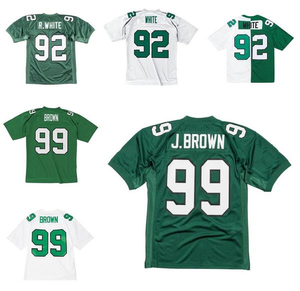 Costurado Jersey de Futebol 99 Jerome Brown 1990 1991 Verde Branco Malha Retro Rugby Jerseys Homens Mulheres e Juventude S-6XL