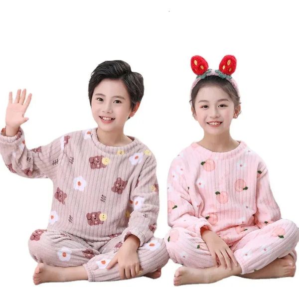 Çocuk Pijama Setleri Kadife Kış Plagwear Çocuklar için Sıcak Kızlar Pijama Erkekler Nightwear 310 Yıllık Genç Ev Giysileri