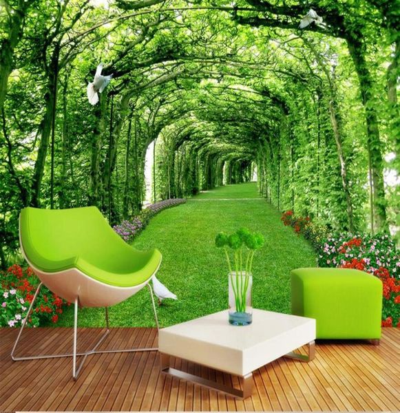 Mural papel de parede personalizado luxo papel de parede floresta gramado paisagem árvores 3d murais2950062