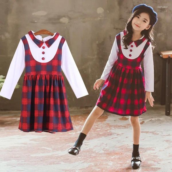 Abiti per ragazze Abito moda scozzese per ragazze monopetto Festa per bambini Autunno Inghilterra Vestiti 4 6 8 10 11 12 anni