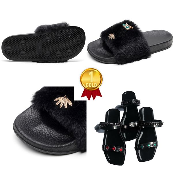 Pantofole firmate GAI Sandali con tacco estivo da donna in oro nero Pantofole eleganti in peluche di qualità Pantofole stampate Pantofole piatte Sandali piatti classici da spiaggia 36-41