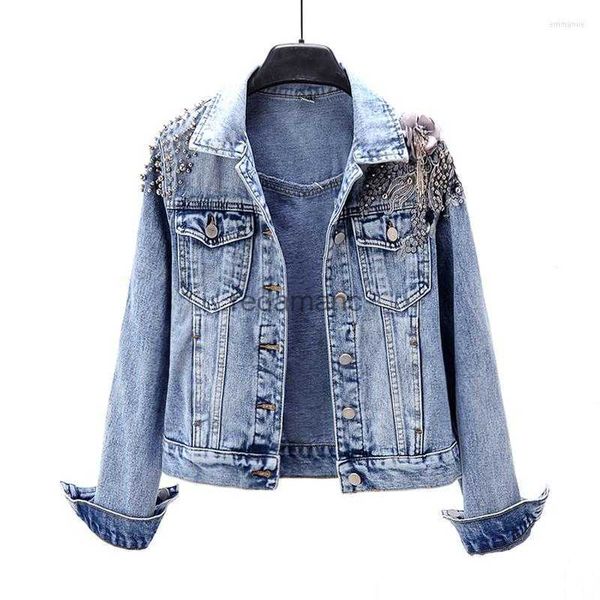 Jaquetas femininas jaquetas femininas primavera outono curto denim casaco feminino moda coreana bordado jeans jaqueta outerwear feminino 240305