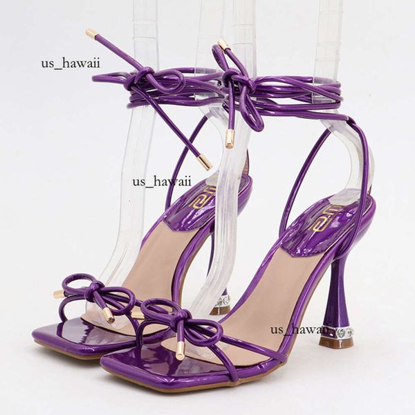 Sexy 9 cm con cinturino alto da donna estivo papillon viola spogliarellista tacchi stringati sandali gladiatore scarpe da ballo taglie forti 42