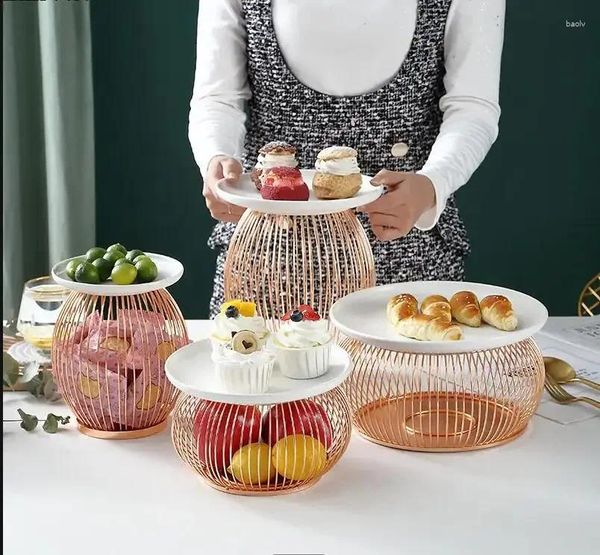 Piatti Piatto da frutta in metallo e ceramica Tè pomeridiano Cornice per dessert Spuntino creativo moderno Stoviglie per caramelle Stoviglie per la casa
