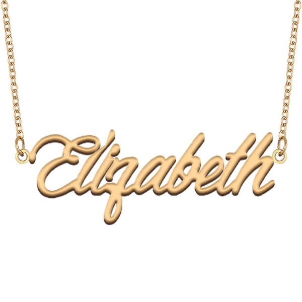 Elizabeth Namensschild-Charm, individuelle Namenskette, personalisierter Anhänger für Männer, Jungen, Geburtstagsgeschenk, beste Freunde, Schmuck, 18 Karat vergoldeter Edelstahl