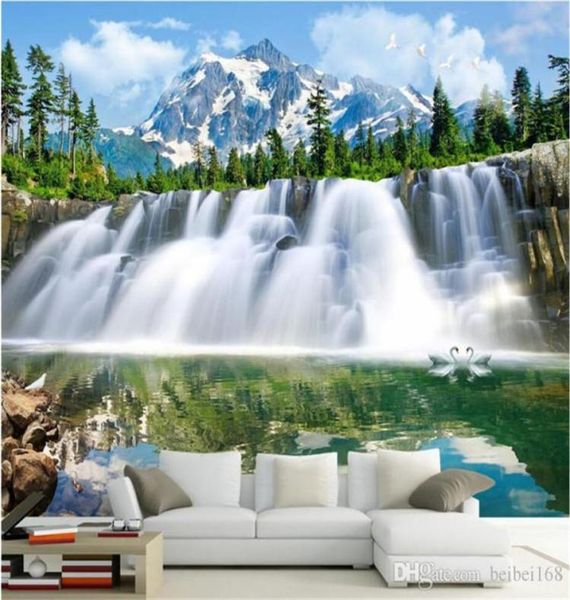 Personalizado mural po 3d papel de parede neve cai sob cachoeiras decoração pintura murais de parede 3d papel de parede para sala de estar 3 d29167505579691