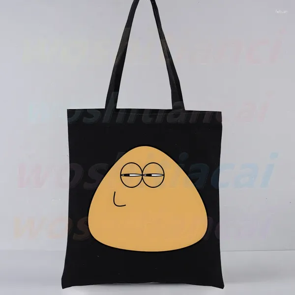 Borse per la spesa Gioco My Pet Alien Pou Borsa di tela nera Casual Mano grande per donna Borsa da donna Capacità di stampa