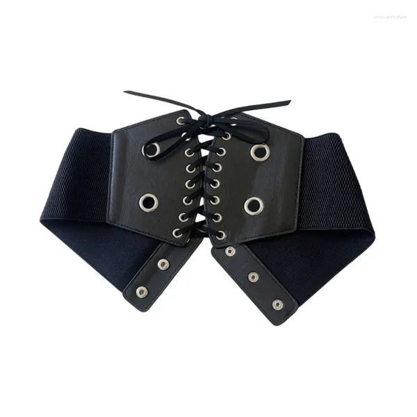 Cinture Cintura larga in vita di colore nero per camicia cappotto da ragazza corsetto elastico con fibbia H9ED