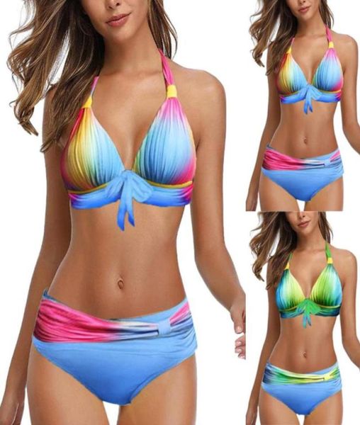 Damen Bademode Sexy Bikinis Neckholder Badeanzug Tiedye Frauen Plus Size Shiny Bordered Bikini Set Badeanzug Push Up Twopiece6412441