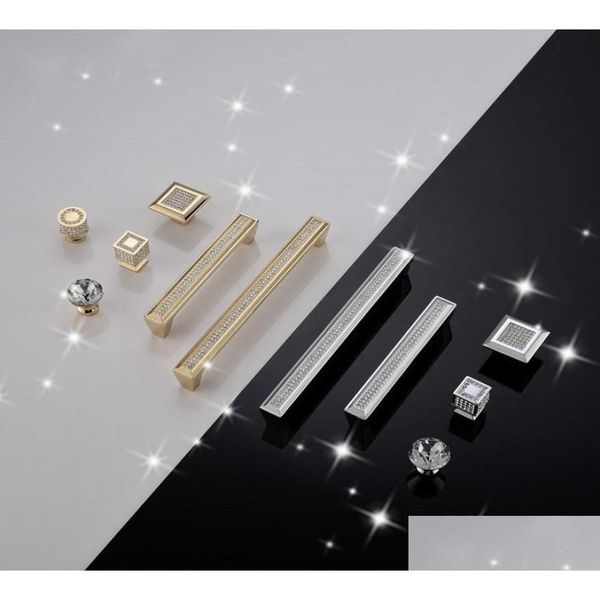 Alças puxa cromo chapeamento dourado diamante forma cristal vidro der armário botões e alças cozinha porta guarda-roupa hardware1519740 dhclh