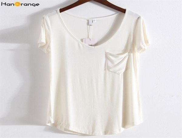 Kadınlar039S T Shirt Hanorange Modal Artı Boyut Cep Yaz Kısa Kollu Gevşek Kadınlar Vneck Saf Renk Yumuşak Siyah Gri Beyaz Beig3141922