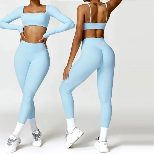 Conjuntos ativos sem costura conjunto de yoga apertado mulheres cintura alta secagem rápida correndo esportes fitness terno mangas compridas camiseta sexy sutiãs leggings