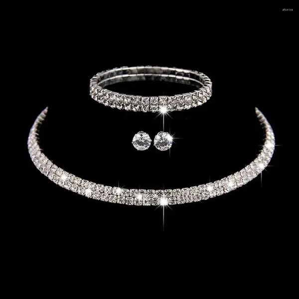 Collana di orecchini set lunga nappa in lega di strass elegante stile coreano gioielli da sposa da sposa goccia d'acqua ciondola le donne