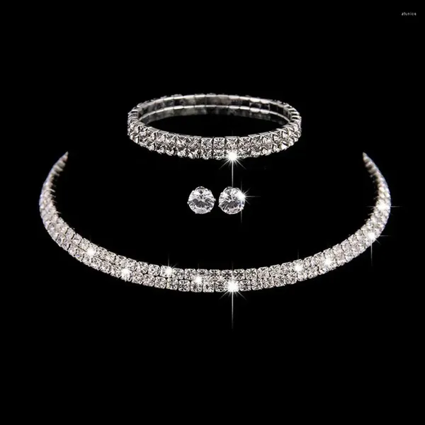 Halskette Ohrringe Set Lange Quaste Legierung Strass Elegant Koreanischer Stil Braut Hochzeit Schmuck Wassertropfen Baumeln Frauen