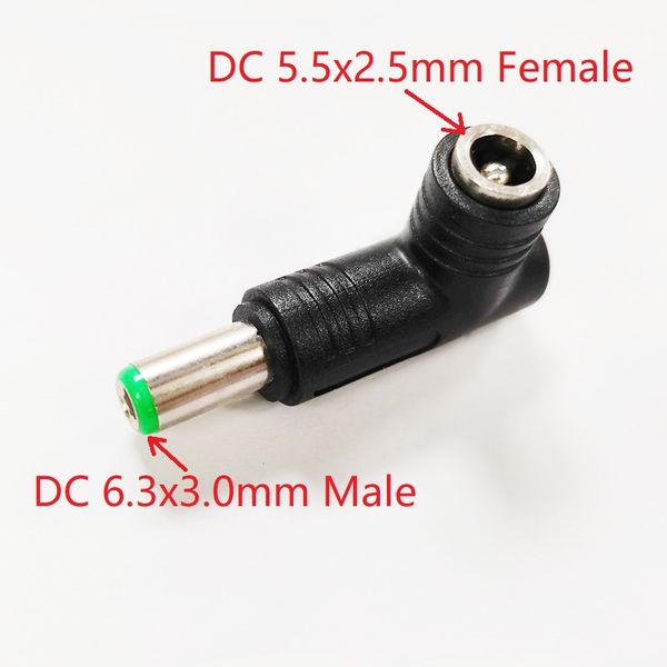 Adaptador de conector de alimentação macho, 240w, ângulo de 90 graus, dc 5.5*2.5mm fêmea para 6.3*3.0mm, para laptop/10 peças