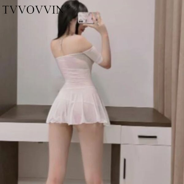 Платья TVVovvvin Корейская прозрачная узкая сексуальная сексуальная шелковистая тощая эластичная футболка мини -осеннее платье элегантное горячее щель Sweet I8pk