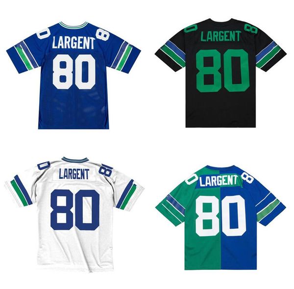 Genähtes Fußballtrikot 80 Steve Largent 1985, grünes Netz, Retro-Rugby-Trikots, Herren, Damen, Jugend, S-6XL