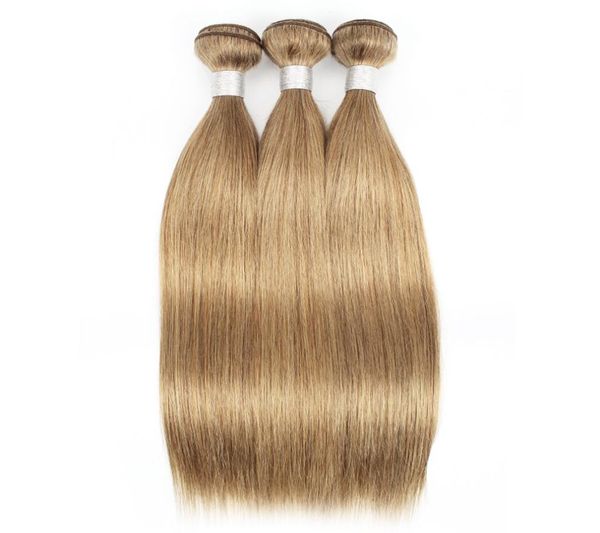 Kisshair 3 pacotes de cabelo humano cor 8 cinza loira brasileiro remy dupla trama extensão do cabelo sedoso em linha reta 95gpc4354955