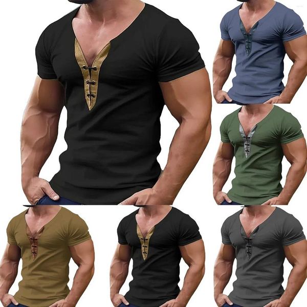 Camisetas masculinas Running Tee V Neck Cor Combinando para Homens Mens Camisa Grande e Alta Gráfico