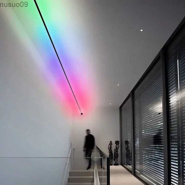 Lâmpada de parede moderna colorida minimalista lâmpada de parede preto branco horizonte linear tiras de barra led arandela luz de parede para sala estar decoração de fundo